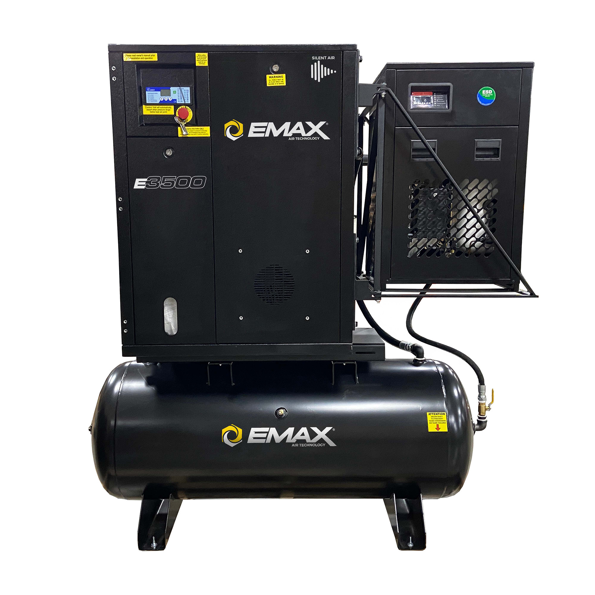 EMAX Tank Mount Rotary Screw Compressor w/Air Dryer, 7.5 HP, 80 Gal, 230/460 Volts, Model# ERIK070003